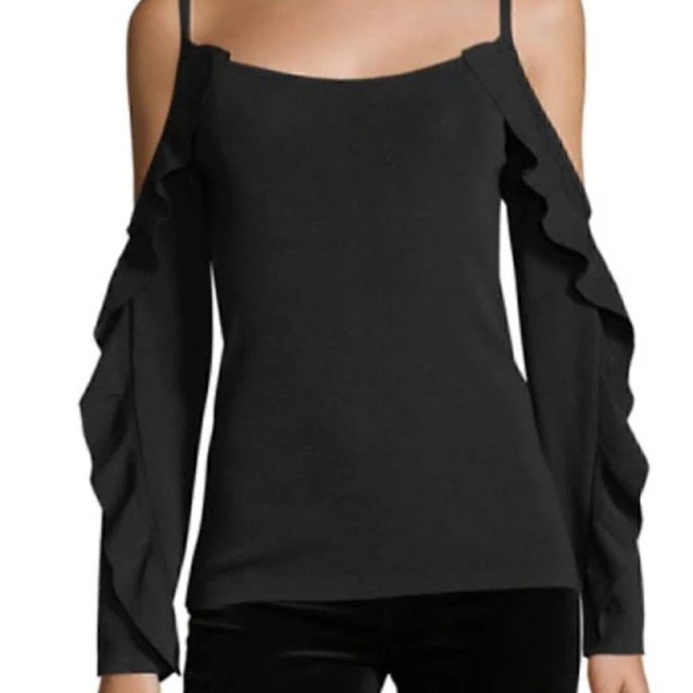 Club Monaco Lesley Cold-Shoulder Ruffle-Sleeve Crepe Top
